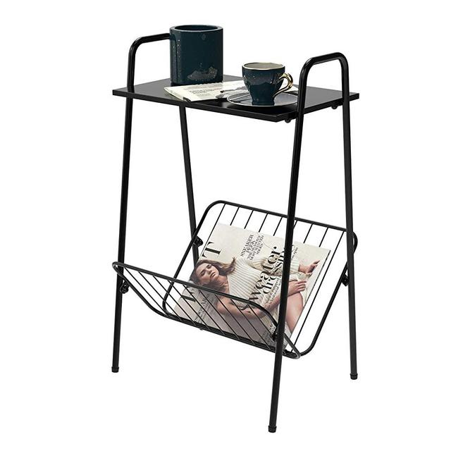 Jbikao End Table, Record Player Stand Side Tables for Living Room, Bedroom, Magazine Holder Metal 24in Nightstand Black