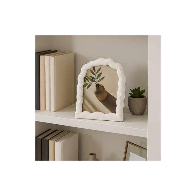Decorative Wavy Arch Picture Frame for Home Decor - Modern Photo Frame for Tabletop Accent, Mantel Display, or Living Room Decor - 8", White