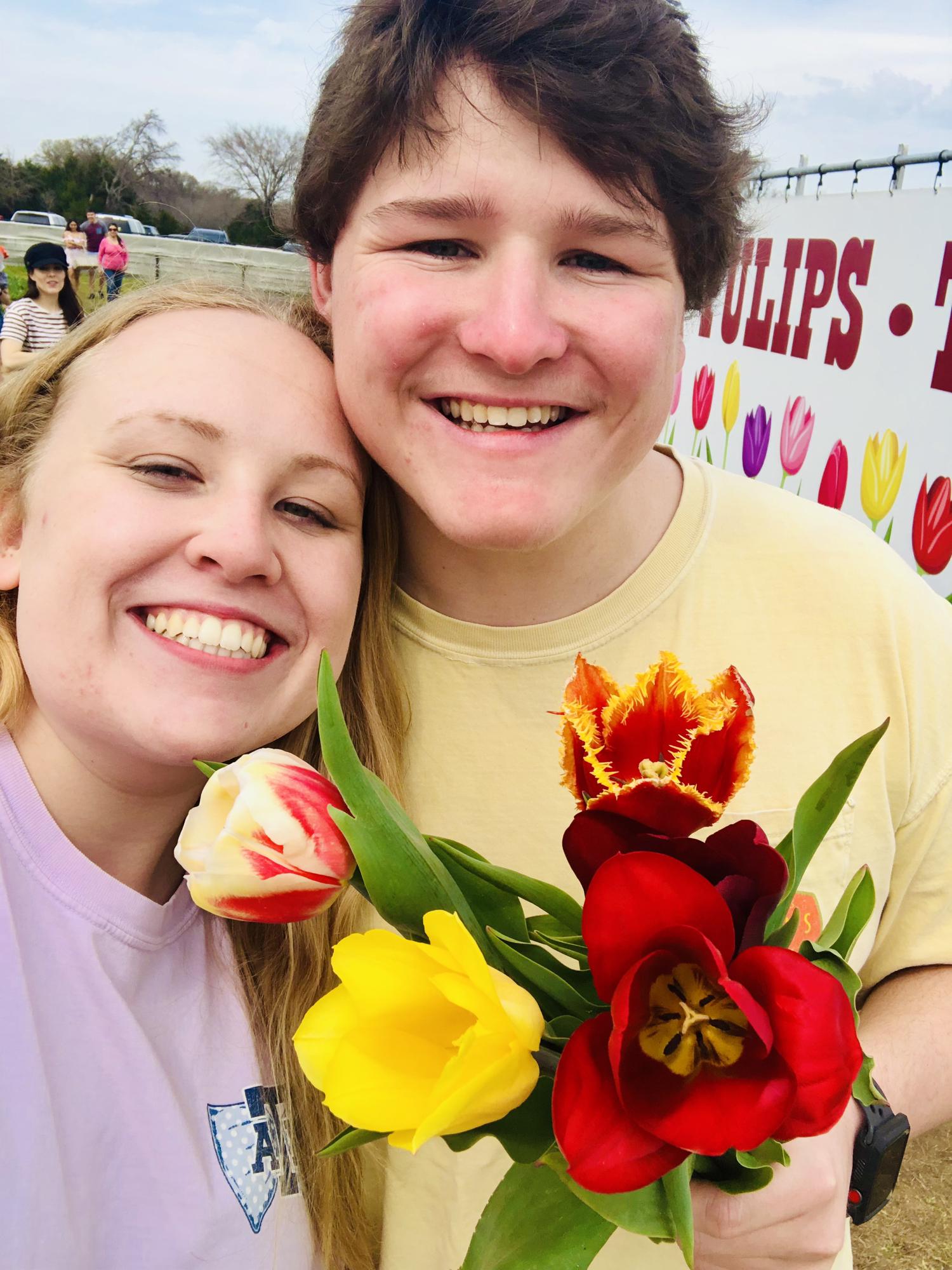Our first road trip to the Texas Tulips farm - we later find out that we both wanted to say "I love you" once we made it back to College Station...