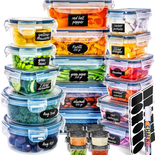 Fullstar 50PCS Food storage Containers with Lids, Plastic Leak-Proof BPA-Free Containers for Kitchen Organization, Meal Prep, Lunch Containers (Includes Labels Pen)