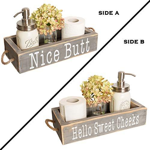 Nice Butt Bathroom Decor Box, 2 Sides with Funny Sayings - Funny Toilet Paper Holder Perfect for Farmhouse Bathroom Decor, Toilet Paper Storage, Rustic Bathroom Decor, or Diaper Organizer (Grey)