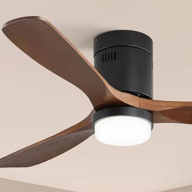 Sofucor 52 in. LED Indoor/Outdoor Flush Mount Matte Black Ceiling Fan with Wood Blades, 6-Speed DC Remote Control ZSKBKN220209010