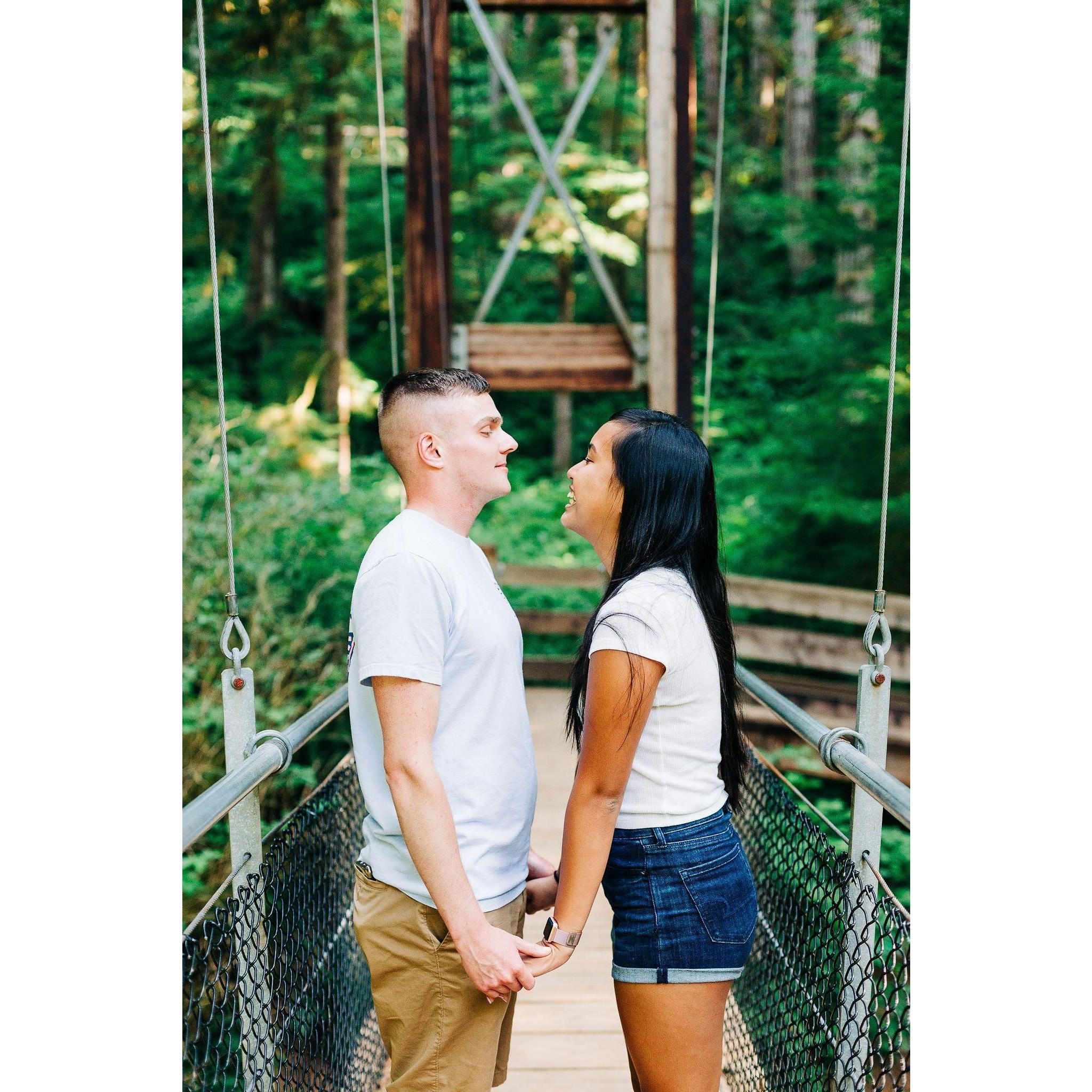On the suspension bridge of the proposal spot. (July 2019)