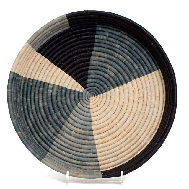 Opal Gray Color Blocked Raffia Tray