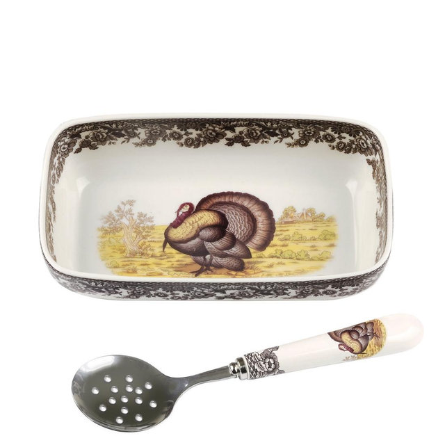 Woodland Cranberry Dish with Slotted Spoon, Turkey
