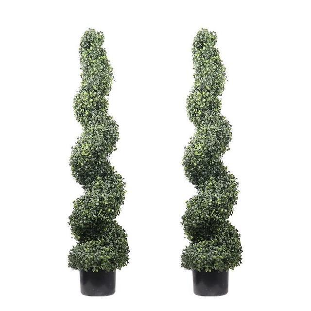 4' Spiral Boxwood Artificial Topiary Trees Indoor or Outdoor in Plastic Pot Front Porch Decor (2 Pack Lush)