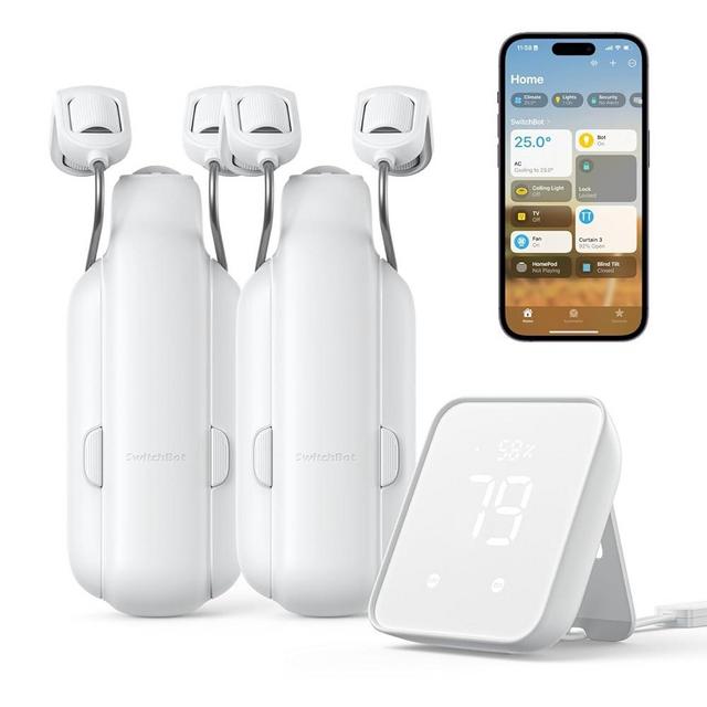 SwitchBot Smart Automatic Curtain Opener 2-Pack, Solar Panel 2-Pack, Hub 2 1-Pack, WiFi Remote Control with App/Timer, Unlimited Power, Performance Upgrade, Support Matter