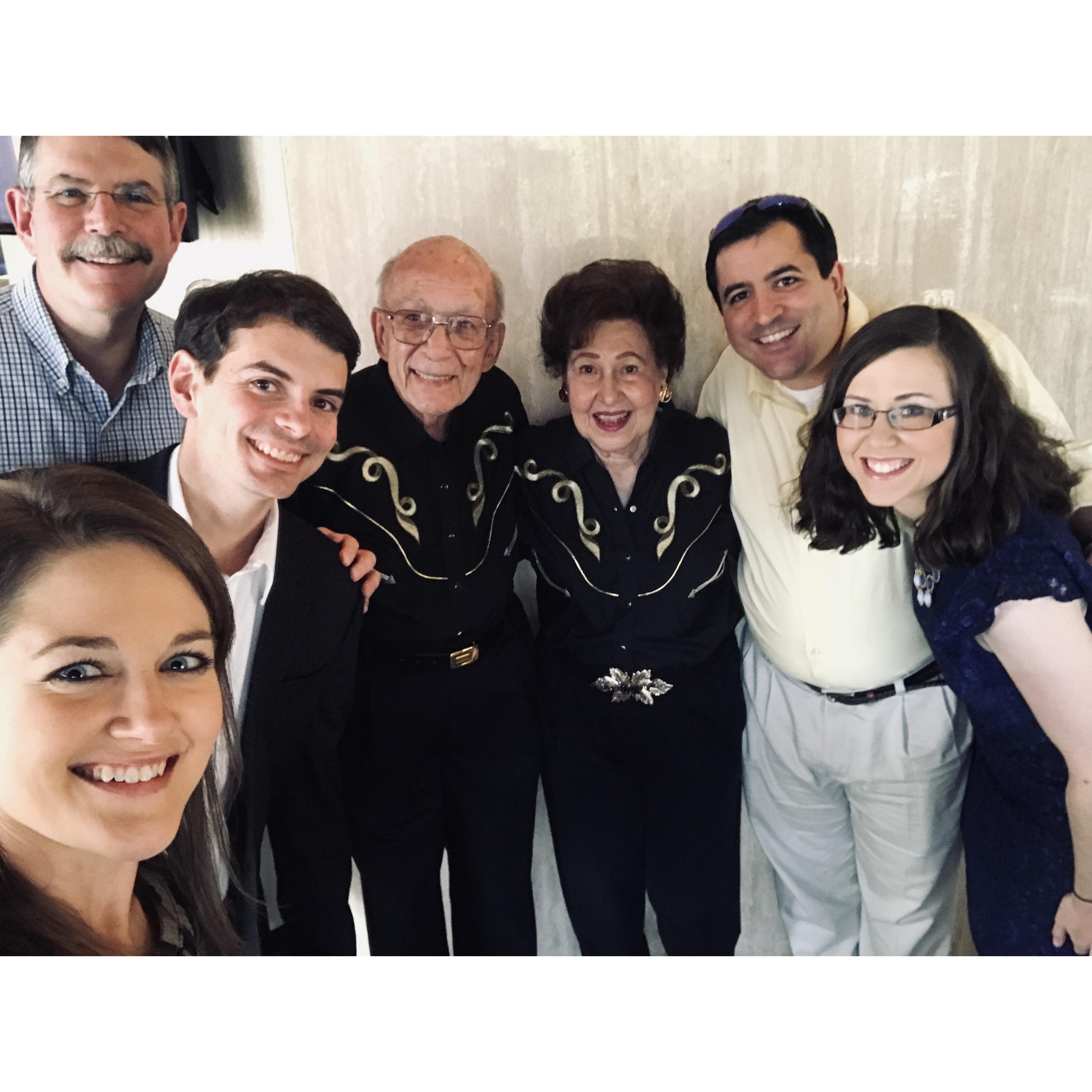 October 2018 - Houston, Texas - Group selfie before Matthew and Stacie's wedding, Michael's Yiayia and Papou were ready to party in true Texan form