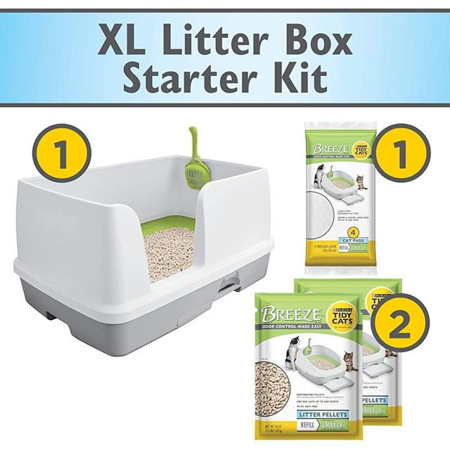 Purina Tidy Cats Litter Box System, Breeze System Starter Kit Litter Box, Litter Pellets & Pads