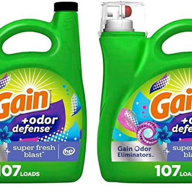 Gain + Odor Defense Liquid Laundry Detergent Super Fresh Blast Scent 154 fl oz 107 Loads HE Compatible (Pack of 2)