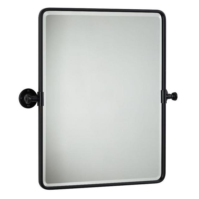 Matte Black Vintage Rounded Rectangle Pivot Mirror, 23x24"