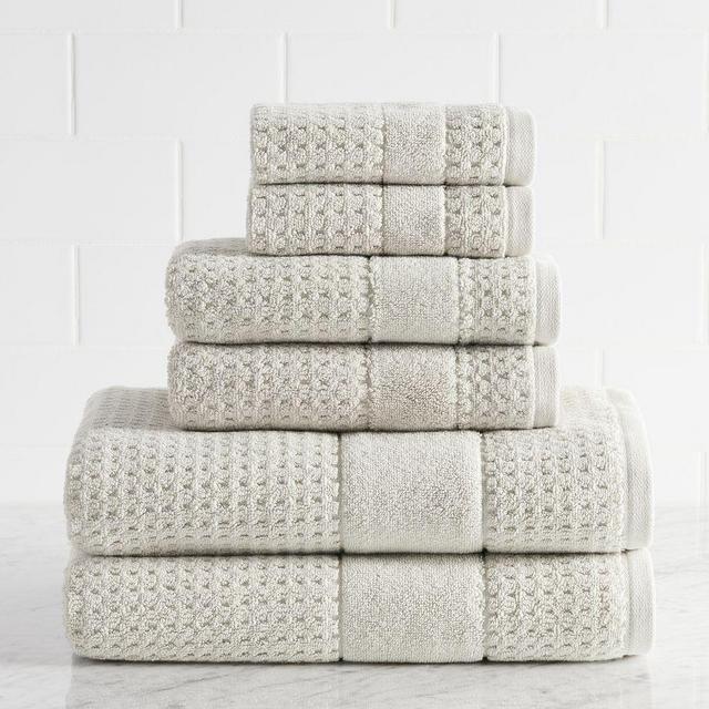 Dolphin Gray Waffle Tyne Towel Bundle, Bath/Hand/Washcloth - Set of 6