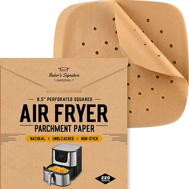 8.5 Inch Airfryer Squares Pack of 220 Parchment Paper Sheets by Baker’s Signature | Precut Silicone Coated & Unbleached – Will Not Curl or Burn – Non-Toxic & Comes in Convenient Packaging