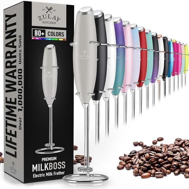 Zulay Powerful Milk Frother Handheld Foam Maker for Lattes - Whisk Drink Mixer for Coffee, Mini Foamer for Cappuccino, Frappe, Matcha, Hot Chocolate by Milk Boss (Gray)