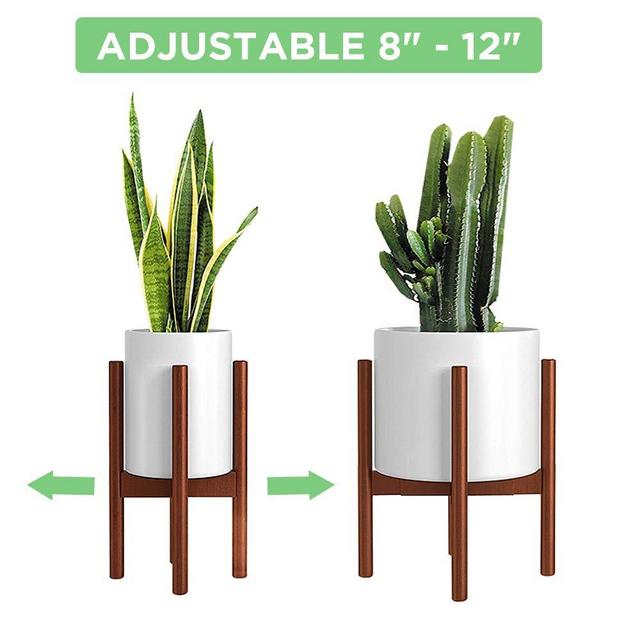 Adjustable Plant Stand (8 to 12 inches), Bamboo Mid Century Modern Plant Stand (15 inches in Height), Indoor Plant Stand, Fit 8 9 10 11 12 inch Pots (Pot & Plant Not Included), Brown