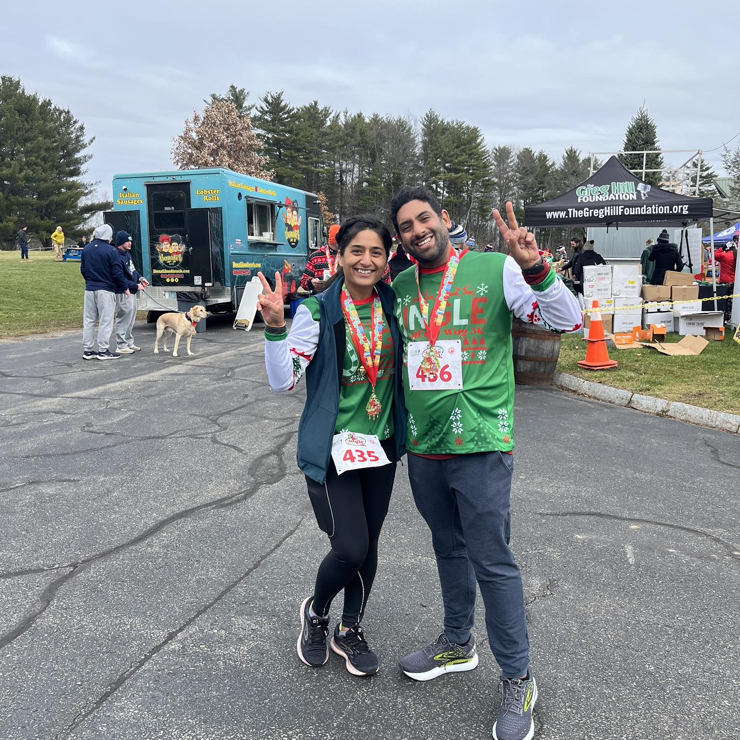 Arzoo, the avid runner and Vishal... well not so much. Eventually one won the other over, here we are at the Christmas 5k in New Hampshire.