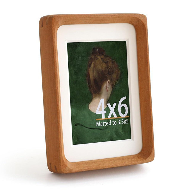 Zelvix Natural Teak Wood Picture Frame,Picture 3.5x5 with Mat or 4x6 Without Mat,Standing Desk Photo Frame 4 by 6,Plexiglass,Tabletop or Wall Display