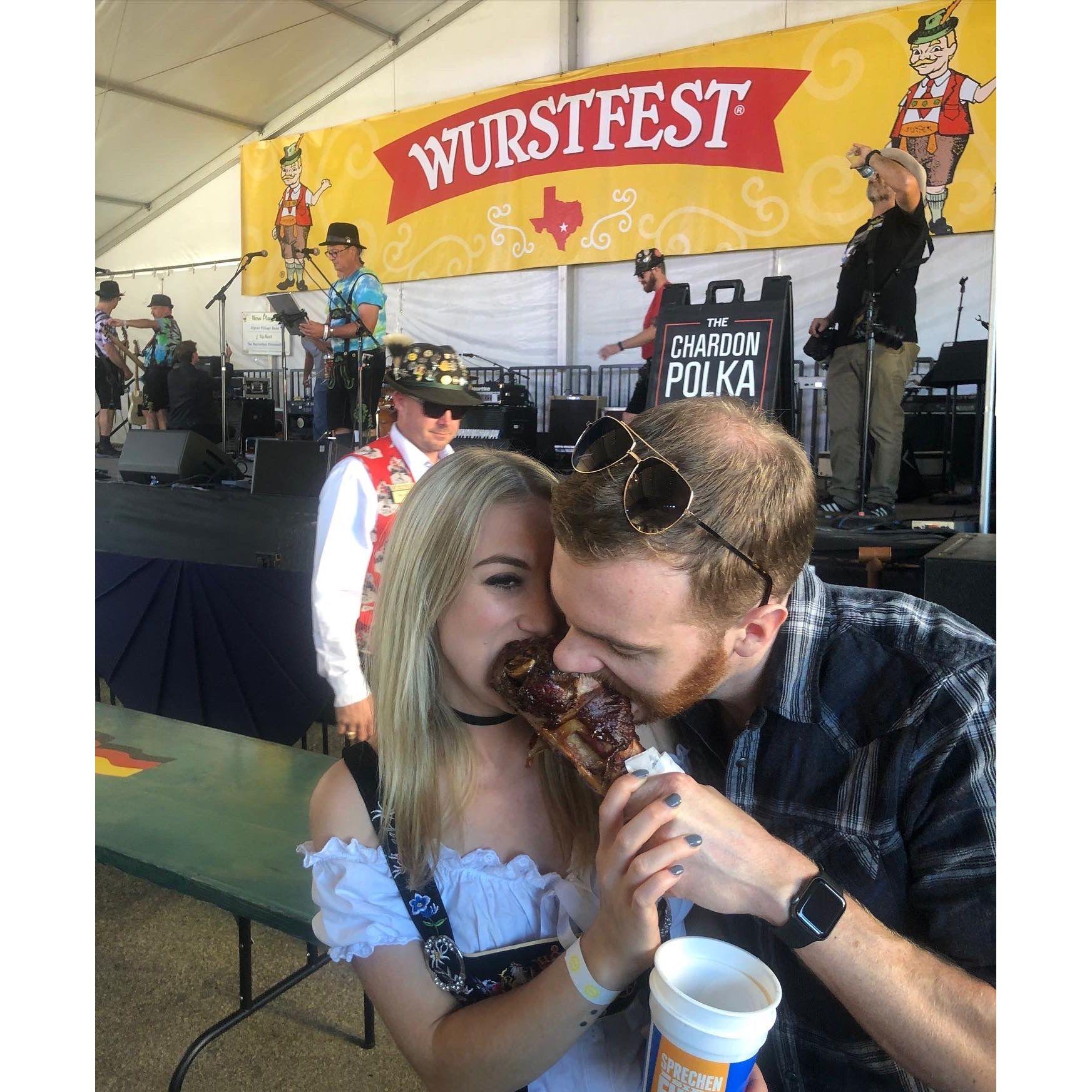 Eating a turkey leg at Wurstfest, TX 2019