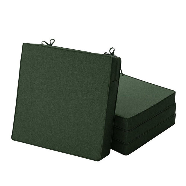 Fitfree Outdoor Chair Cushions, Water-Resistant & Fade-Resistant, Patio Furniture Square Seat Replacement Chair Pads with Ties, Removable Cover, Non-Slip Bottom, Set of 4, 22 x 22 Inch, Olive Green