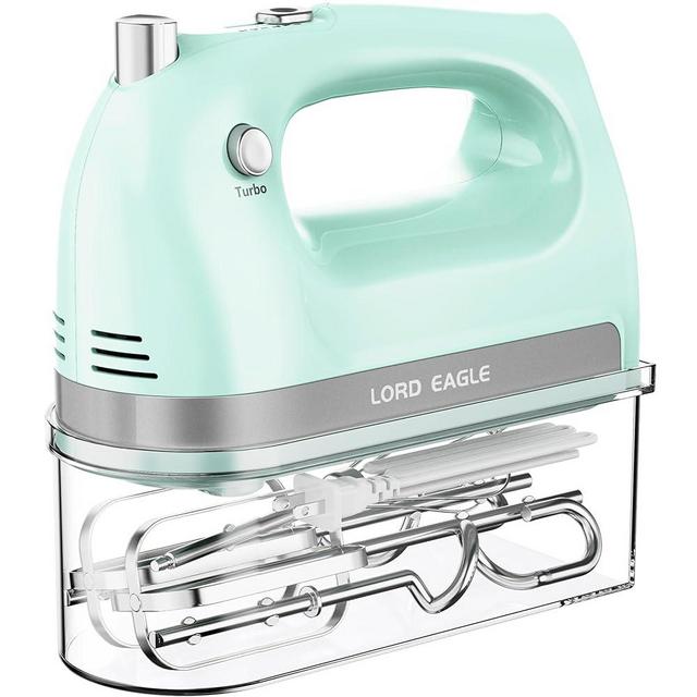 Lord Eagle Hand Mixer Electric, 400W Power handheld Mixer for Baking Cake Egg Cream Food Beater, Turbo Boost/Self-Control Speed + 5 Speed + Eject Button + 5 Stainless Steel Accessories, Green