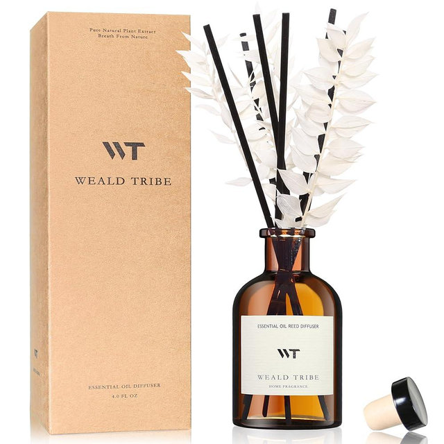 WEALD TRIBE Reed Diffuser Set for Bathroom Air Fresheners, Oil Diffuser Sticks | White Tea Scent 4.0 fl oz Home Fragrance with Sticks Defusers | House Bedroom Office Shelf Decor