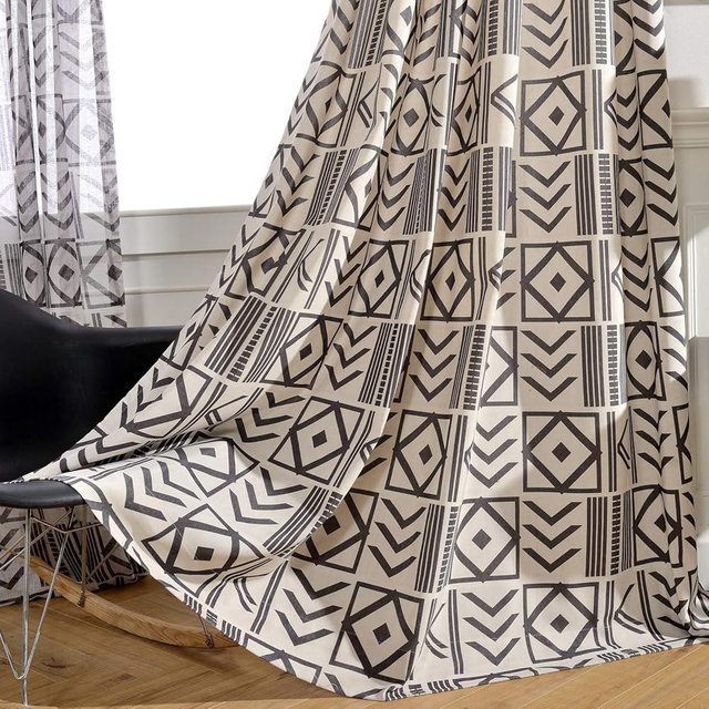 Melodieux Black Geometric Style Room Darkening Grommet Curtains for Living Room Dining Room Bedroom, 52 by 84 Inch, 2 Panels