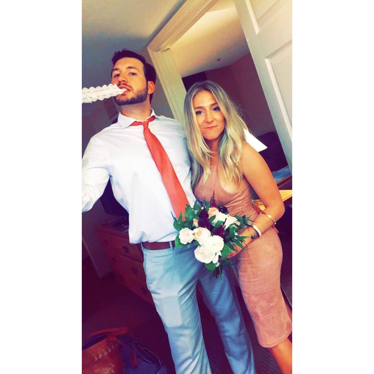 We both caught the bouquet and guarder at Kelsey's wedding...