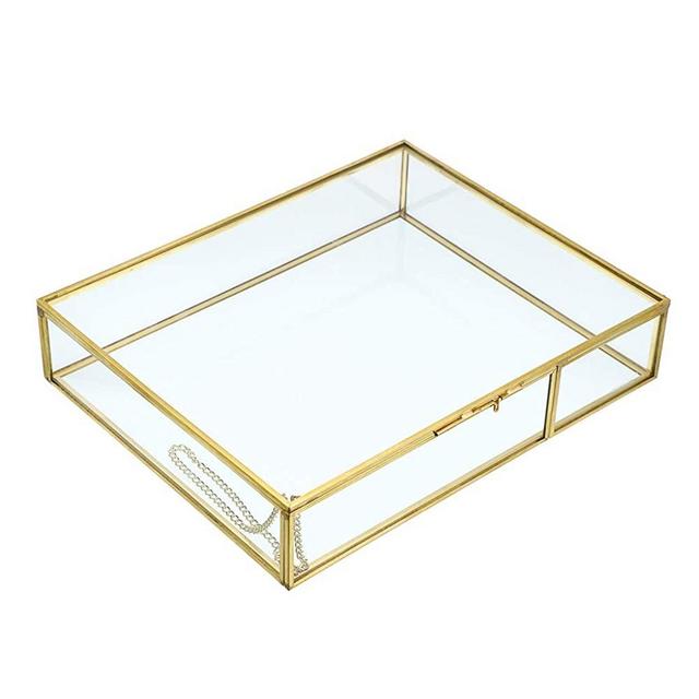 Hipiwe Gold Glass Photo Box - Vintage Photo Storage Organizer, Trinket Box Jewelry Display Organizer Keepsake Box Case Home Decor,Large