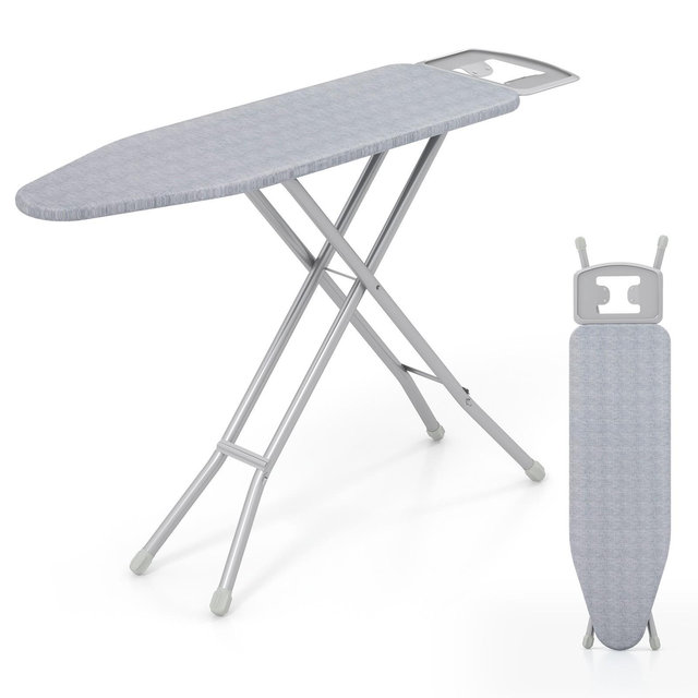Costway 57" x 15" Foldable Ironing Board w/ 7-Level Height Heat-resistant Ironing Cover gray