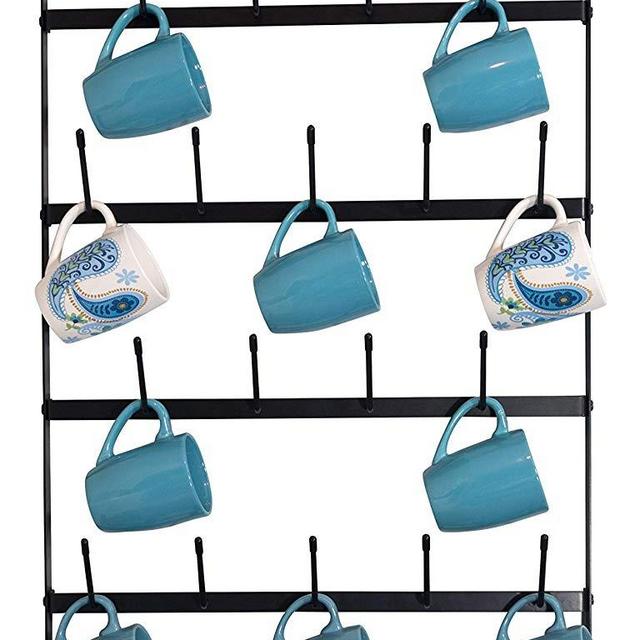 Claimed Corner - Metal Coffee Mug Rack - Large 6 Row Wall Mounted Storage Display Organizer Rack For Coffee Mugs, Tea Cups, Mason Jars, and More. (38" x 20.5" x 3")