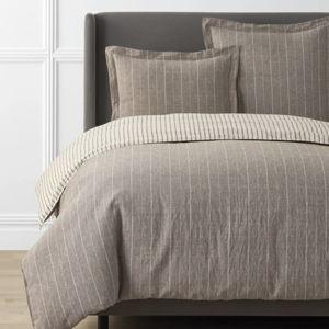 Tailored Stripes Premium Breathable Washed Linen Cotton Reversible Duvet Cover - Wide Stripe Dark Brown King/Cal. King