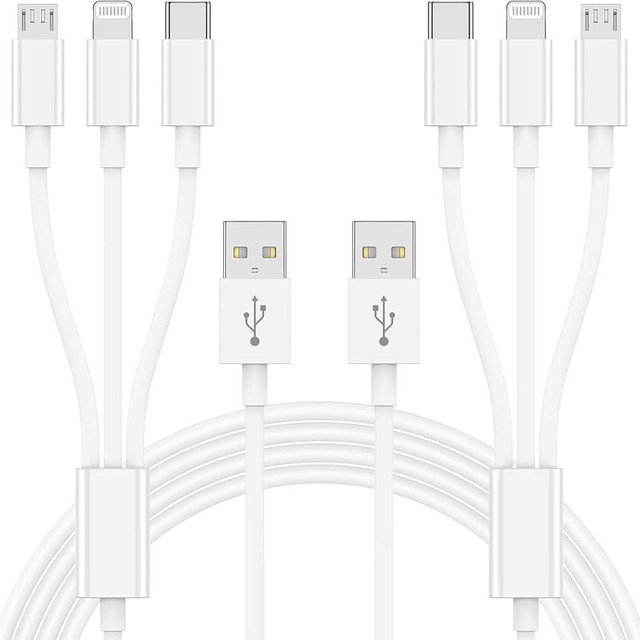 Multi Charger Cable 6Ft 2Pack, 3 in 1 Charging Cord, Universal Phone Charger, Multiple Charger Wire USB-A to Lightning/USB-Type C/Micro USB Connectors for Cellphone, Tablets and More (Charging Only)