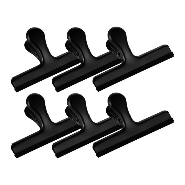 HOUSE AGAIN 6 Pack Stainless Steel Chip Bag Clips Covered with Silicone - NO More Sharp Edges - Color Coded for Food Bags - Air Tight Seal, Heavy Duty for Kitchen and Office, 5 Inches-Black