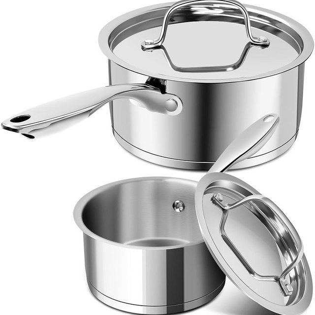 MICHELANGELO Stainless Steel Saucepan Set with Stainless Lids, Tri-Ply Bottom Sauce Pan with Lid, Sauce Pot Set 1QT & 2QT, Nonstick Saucepan, Dishwasher Safe
