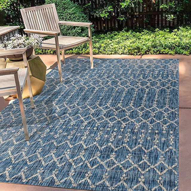 JONATHAN Y Ourika Moroccan Geometric Textured Weave Indoor/Outdoor Navy/ Gray 8 ft. x 10 ft. Area Rug, Bohemian,EasyCleaning,HighTraffic,LivingRoom,Backyard, Non Shedding