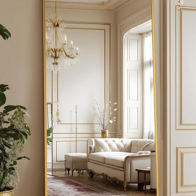 Antok 71"x28" Full Length Mirror, Floor Mirror, Full Length Mirror with Stand, Full Body Floor Mirror Bedroom Wall Mirror, Large Mirror, Leaning, Standing or Hanging Horizontally/Vertically, Gold