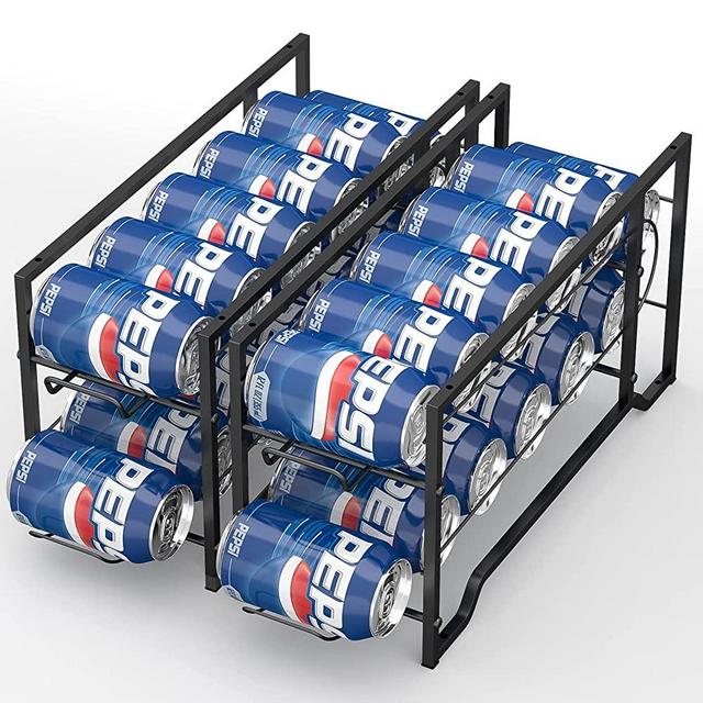 2 Pack - Simple Trending Stackable Beverage Soda Can Dispenser Organizer Rack for Pantry or Refrigerator, Black
