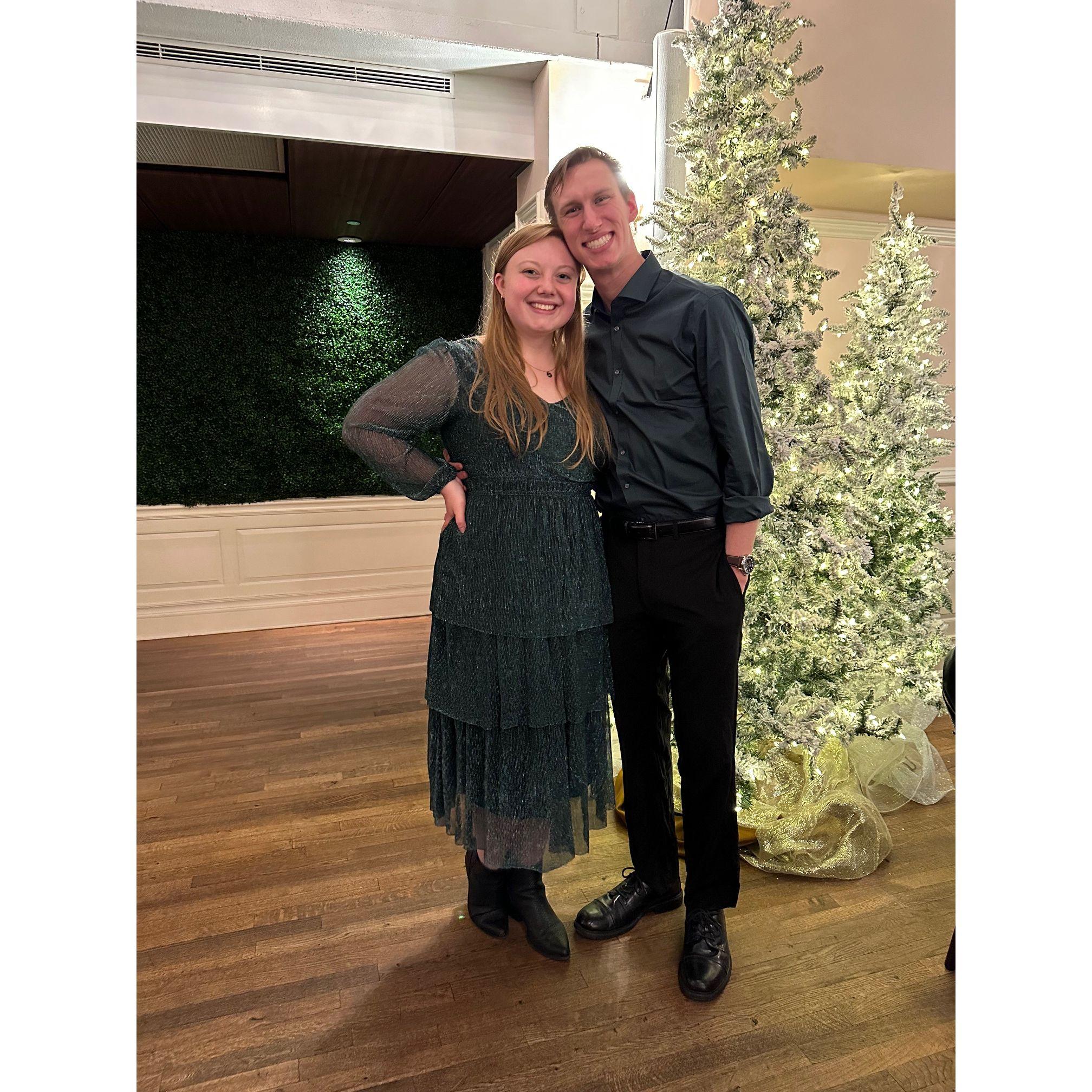 We went to Kayla's holiday work party in December 2023 and between the two of us, we gave Christmas tree vibes. We know, we're super fashionable.