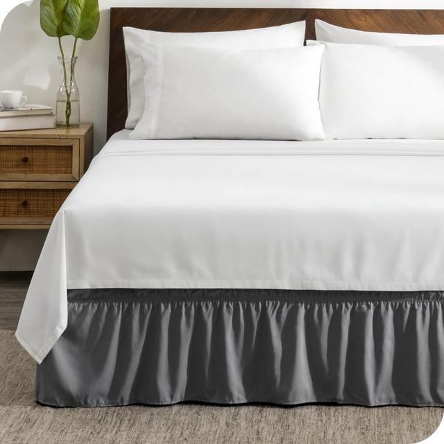 Queen Grey Adjustable Wrap Around Ruffled Bed Skirt by Bare Home