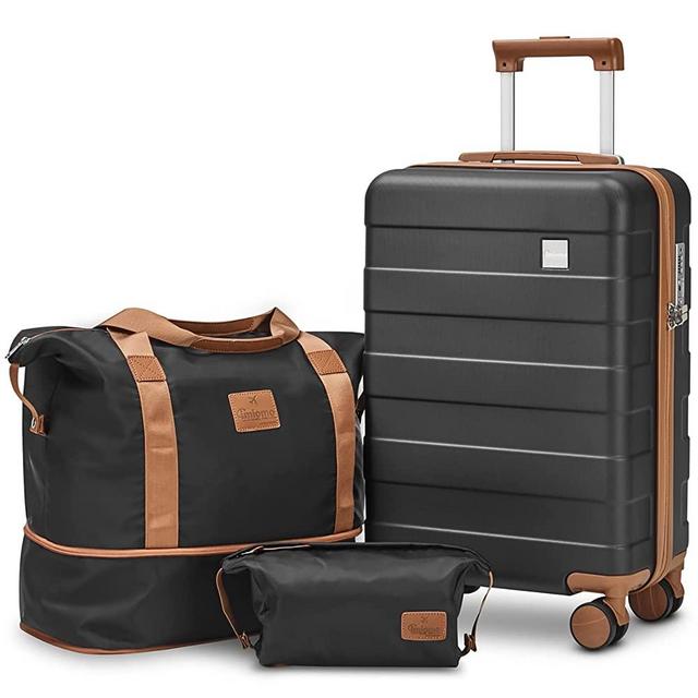 imiomo Carry on Luggage, 20 IN Carry-on Suitcase with Spinner Wheels, Hardside 3PCS Set Lightweight Rolling Travel Luggage with TSA Lock(20"/Black)