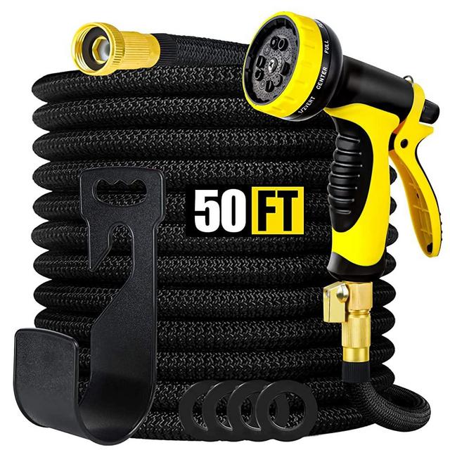 Garden Hose 50 FT, Smartland Expandable Water Hose, Expanding with 10 Function Nozzle, Durable 4 Layers Latex, Solid Brass Fittings, Extra Strength Fabric, Lightweight Yard Hose for Watering