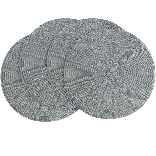 Floroom 15 Inch Round Braided Placemats Set of 4, Washable Heat Resistant Cotton Polyester Circle Place Mats for Kitchen Dining Table - Charcoal Grey