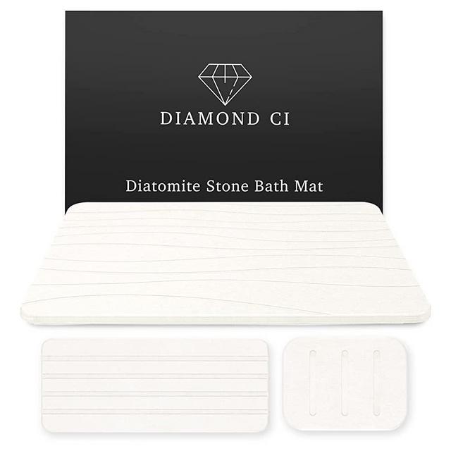 Shower Stone Bath Mat, White, Set of 3 - Drying Stone Bath Mats for Bathroom, Kitchen Counter, Dish Drying - Quick Dry, Super Absorbing, Non-Slip Dry Stone Bath Mat for Soap, Diatomite Mats