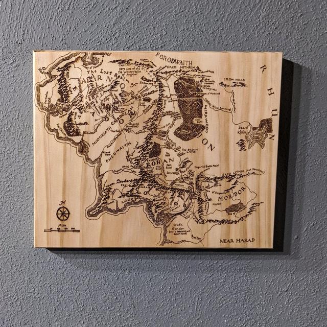 Map of Middle Earth - Wood Burned, Laser...
