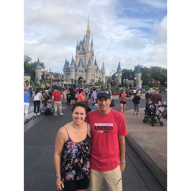 In front of the Magic Kingdom at Disney World in Orlando, FL.