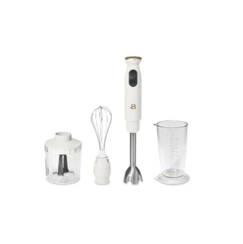 Beautiful 2-Speed Immersion Blender that includes a Chopper & Measuring Cup, by Drew Barrymore (White Icing)