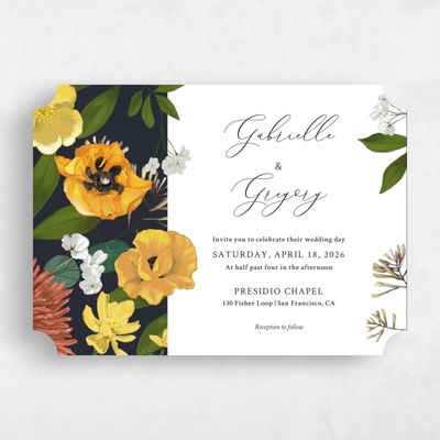 Black Ticket Wedding Invitation - Blossom Landscape
