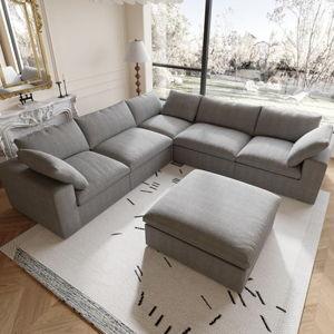160.6" Cloud Modular Sectional Sofa with Thick Cushion,Down Filled Comfort V Shaped Sofa Couch for Living Room,Minimalist Wide Deep Seat Convertible Couches，4 Seater & 1 Corner+1 Ottoman