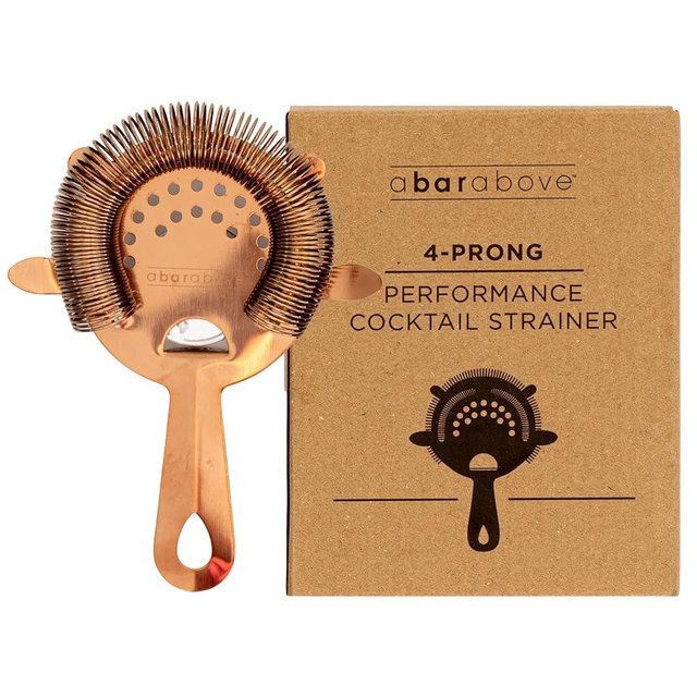 A Bar Above Cocktail Strainer, 4-Prong Bar Strainer with High Density Spring for Smooth Pouring, Fits Boston Shaker Tins and Mixing Glasses, Bar Essentials for Home Bartenders and Pros, Antique Copper