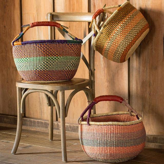 Ghanaian Variant Striped Bolga Market Basket V1584 |New